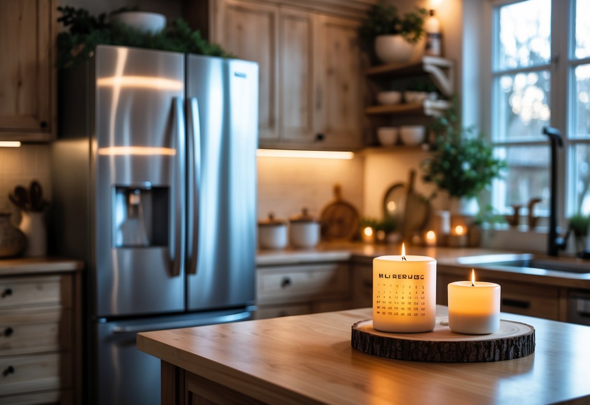 Sådan skaber du hygge i køkkenet med kalenderlys og et stort amerikanerkøleskab